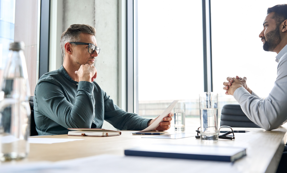 Two men talking